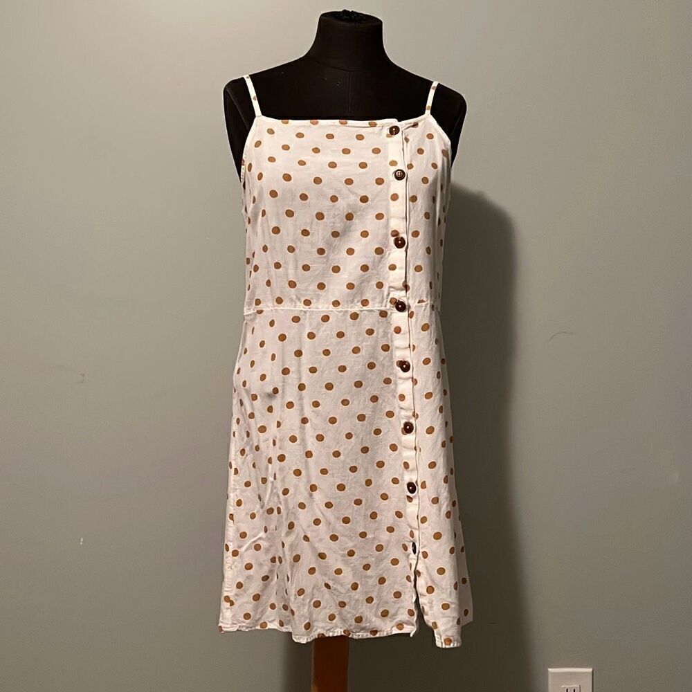 Billabong Women's White Polka Dot Button-Down Short Mini Dress